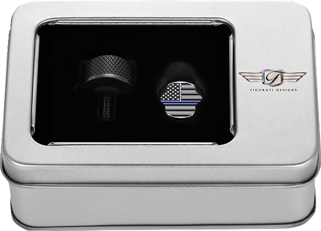 Figurati Blue Line USA Flag Black 1/4"-20 Seat Bolt Knob for 1965-22 Harley