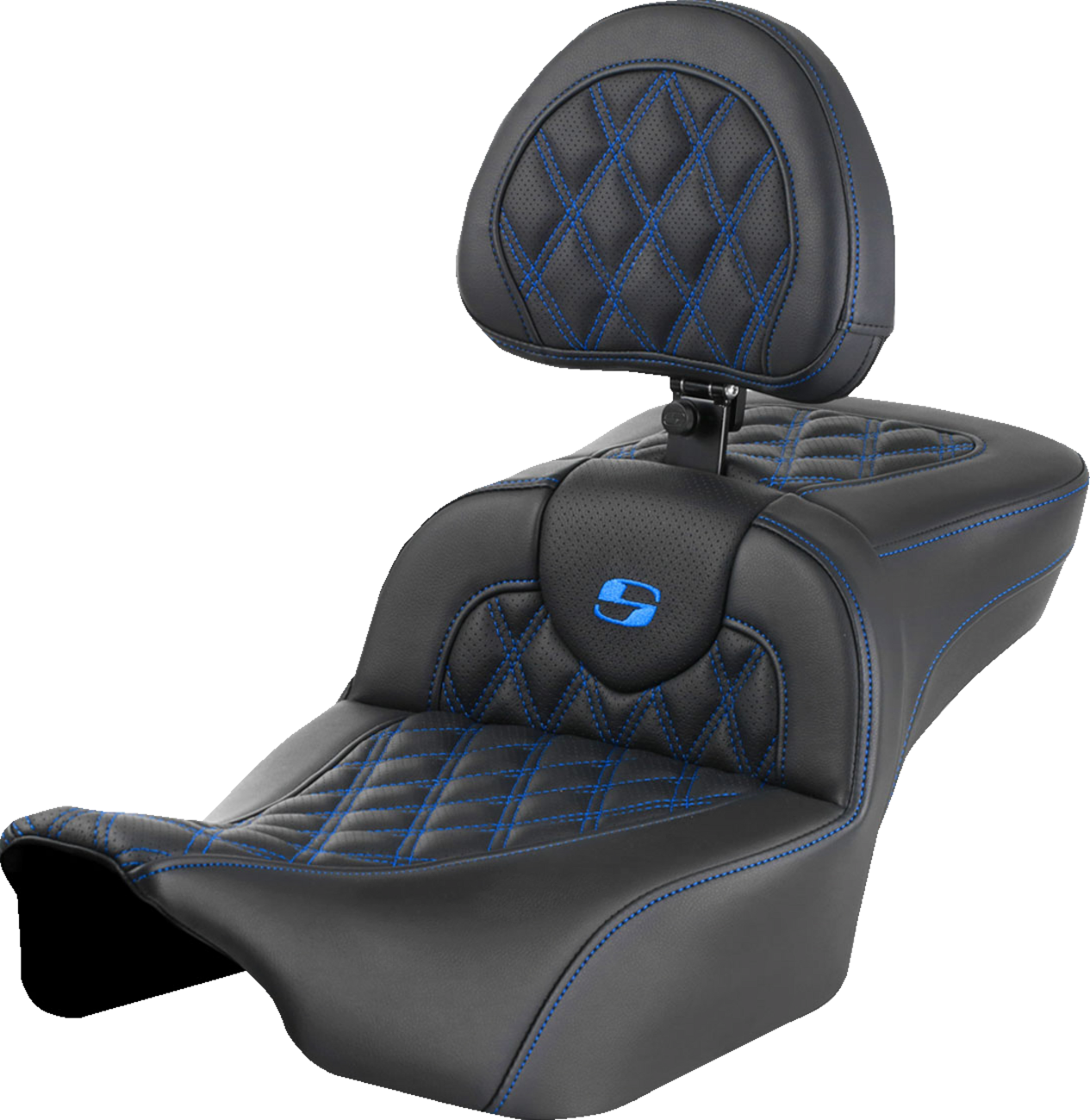 Saddlemen Roadsofa Blue Lattice Extended Seat w/ Backrest 2023-25 Harley Touring