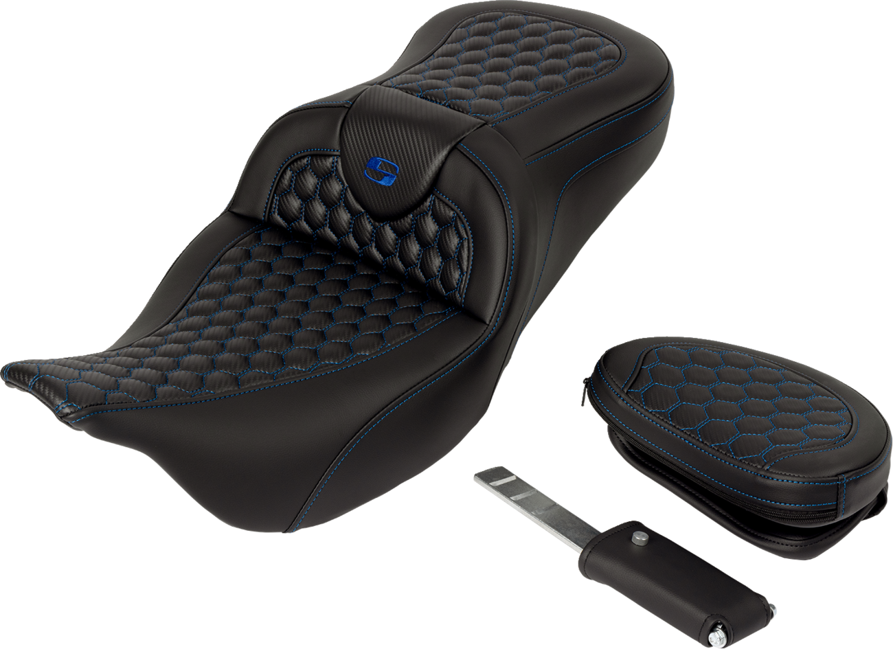 Saddlemen Roadsofa Blue Honeycomb Gel Seat & Backrest 2008-2025 Harley Touring