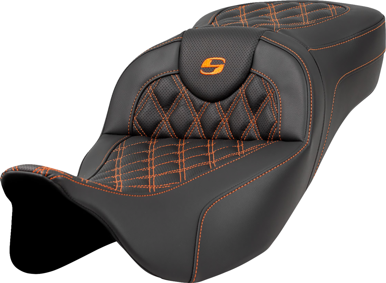 Saddlemen Roadsofa Orange Lattice Extended Gel Seat for 2008-2024 Harley Touring
