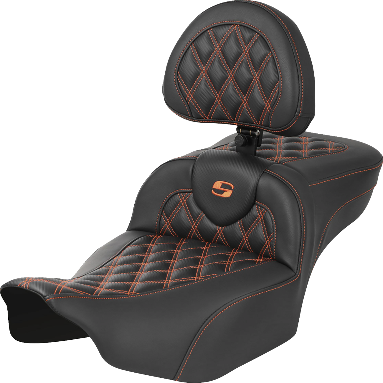 Saddlemen Roadsofa Orange Lattice Extended Seat w/ Backrest 23-25 Harley Touring