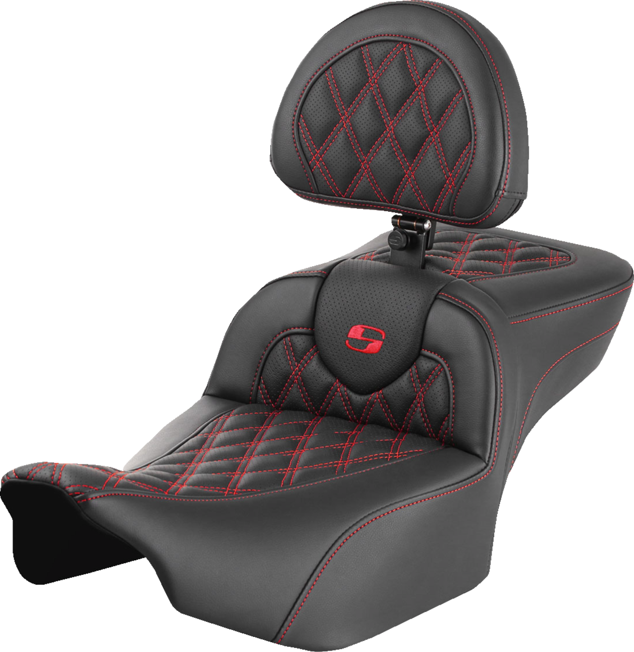 Saddlemen Roadsofa Red Lattice Extended Seat w/ Backrest 2023-25 Harley Touring