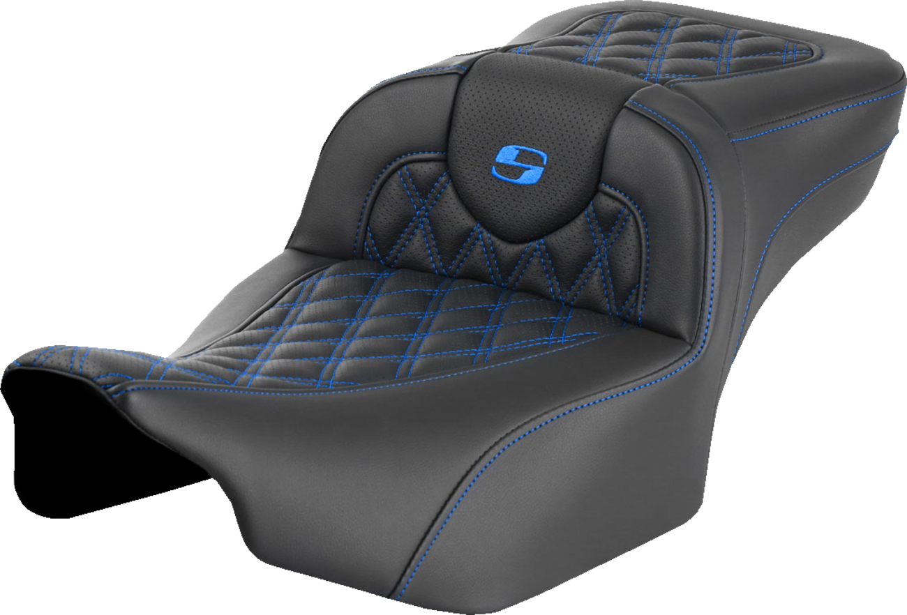 Saddlemen Roadsofa Blue Lattice Extended Gel Seat fits 2023-2025 Harley Touring
