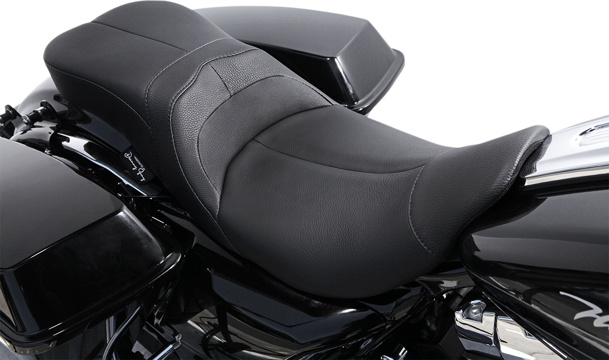 Danny Gray Leather Black LowIST 2up Seat 2008-2022 Harley Touring FLHX FLHR FLTR