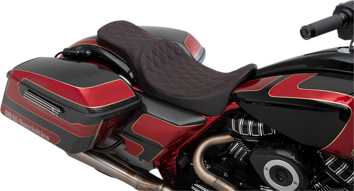Drag Specialties Predator Red Double Diamond Seat fits 2008-2024 Harley Touring