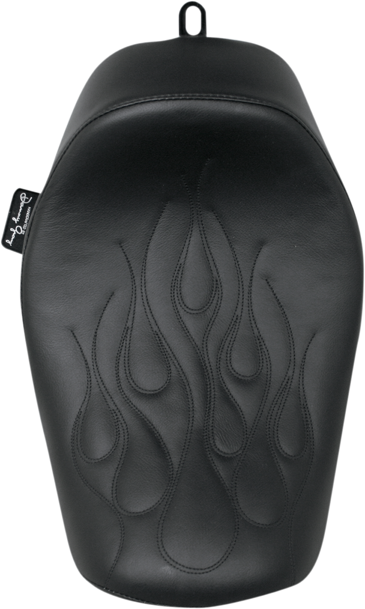 Danny Gray Flame Stitched Leather Buttcrack Solo Seat 2006-17 Harley Dyna Models