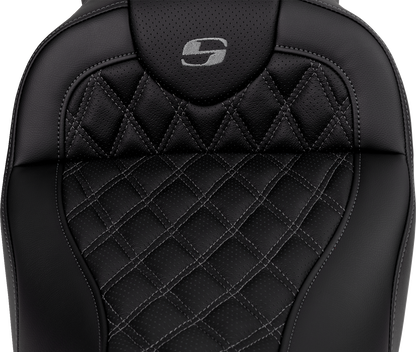 Saddlemen Roadsofa Dark Gray Lattice Seat w/ Backrest for 2008-24 Harley Touring