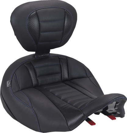 Mustang Deluxe Tour Blue Stitch Solo Seat & Backrest for 2023-26 Harley Touring