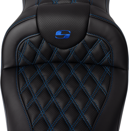 Saddlemen Roadsofa Blue Lattice Gel Seat w/ Backrest for 2008-24 Harley Touring