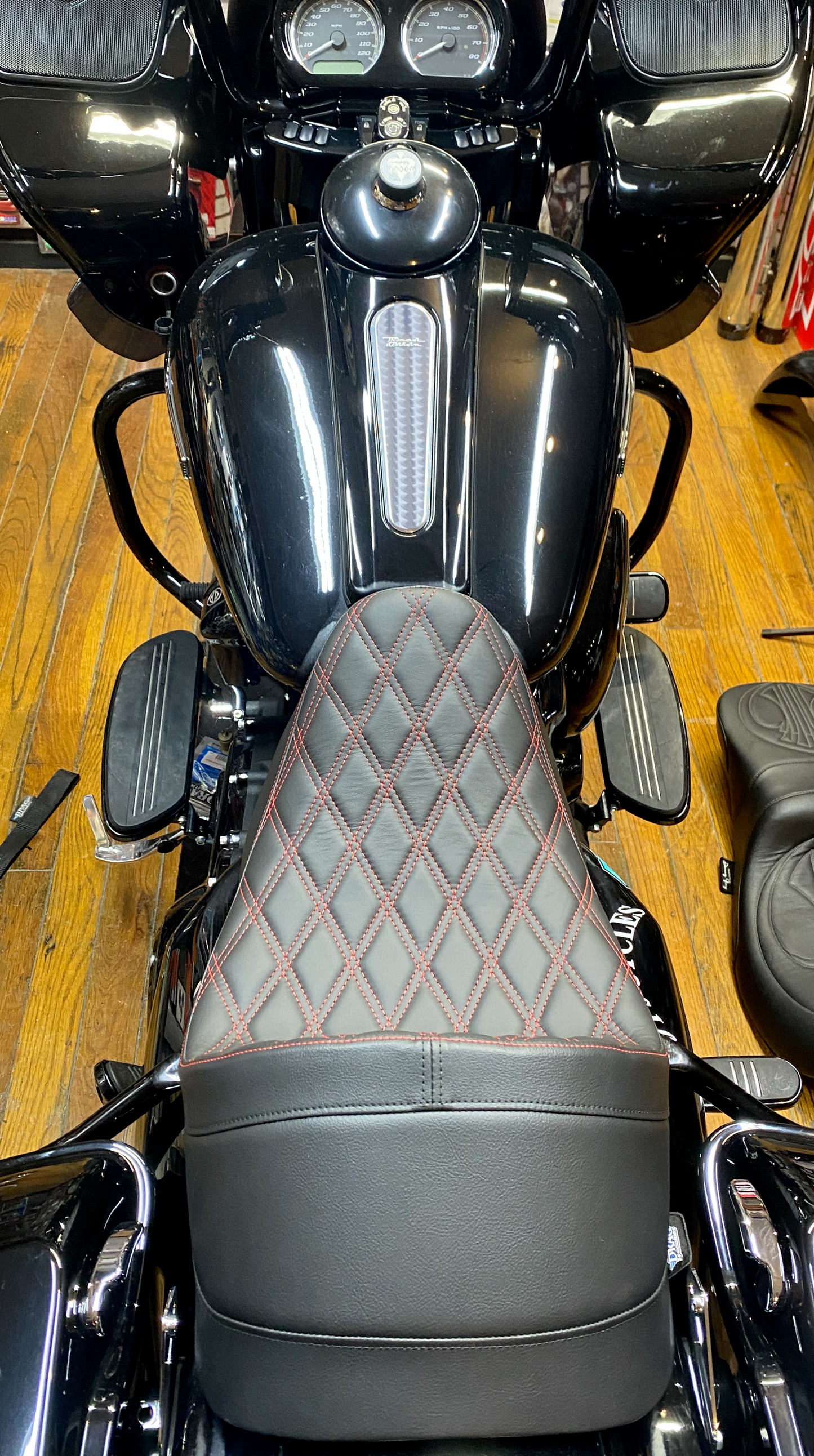 Drag Specialties Red Diamond Stitch Low Solo Seat fits 2008-2024 Harley Touring