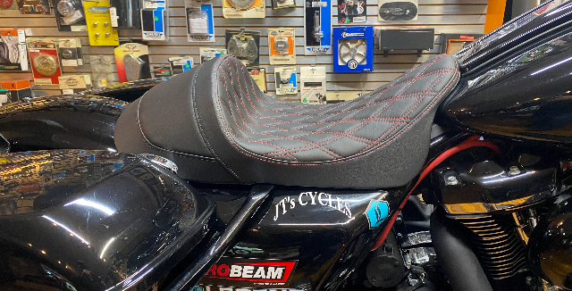 Drag Specialties Red Diamond Stitch Solo Seat fits 2008-2024 Harley Touring FLHX