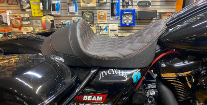 Drag Specialties Red Diamond Stitch Solo Seat fits 2008-2024 Harley Touring FLHX