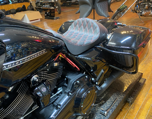 Drag Specialties Red Diamond Stitch Solo Seat fits 2008-2024 Harley Touring FLHX