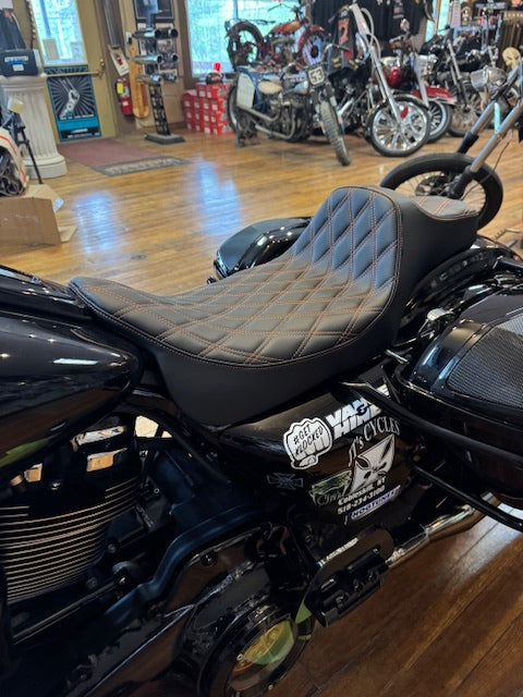 Drag Specialties Extended Reach Orange Stitch Seat fits 2008-2024 Harley Touring