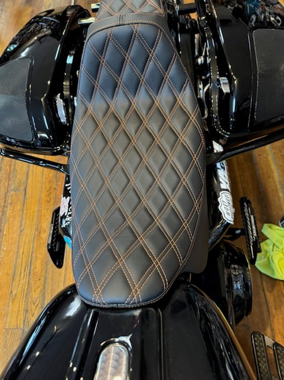 Drag Specialties Extended Reach Orange Stitch Seat fits 2008-2024 Harley Touring