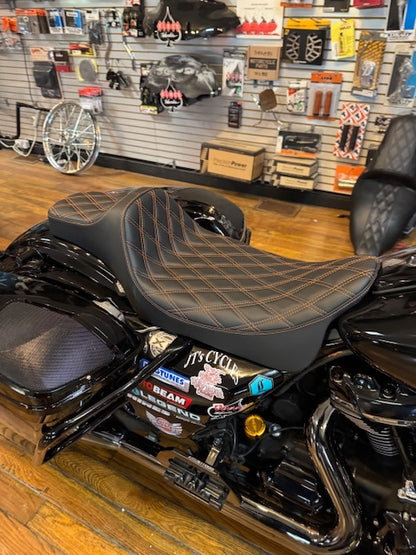 Drag Specialties Extended Reach Orange Stitch Seat fits 2008-2024 Harley Touring