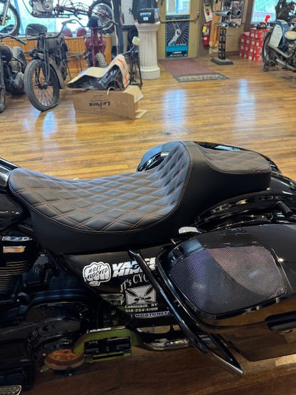 Drag Specialties Extended Reach Orange Stitch Seat fits 2008-2024 Harley Touring