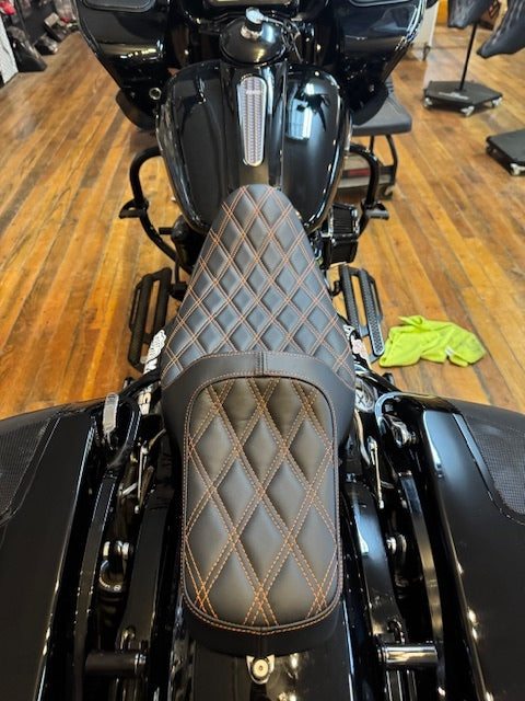 Drag Specialties Extended Reach Orange Stitch Seat fits 2008-2024 Harley Touring