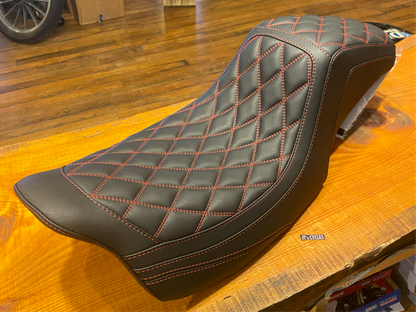 Mustang Squareback Red Diamond Stitch Seat fits 2008-2025 Harley Touring 75299AB