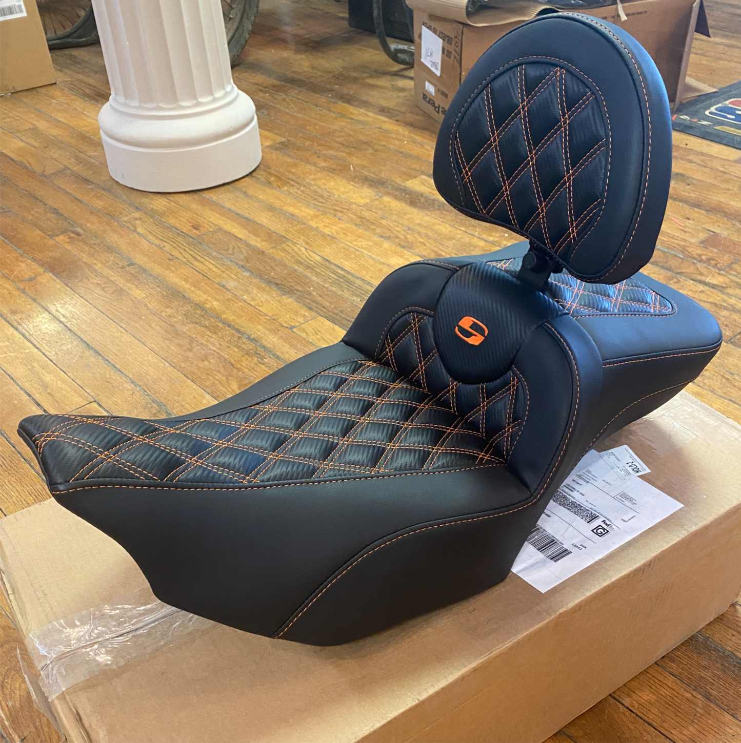 Saddlemen Roadsofa Orange Lattice Extended Seat & Backrest 23-25 Harley Touring