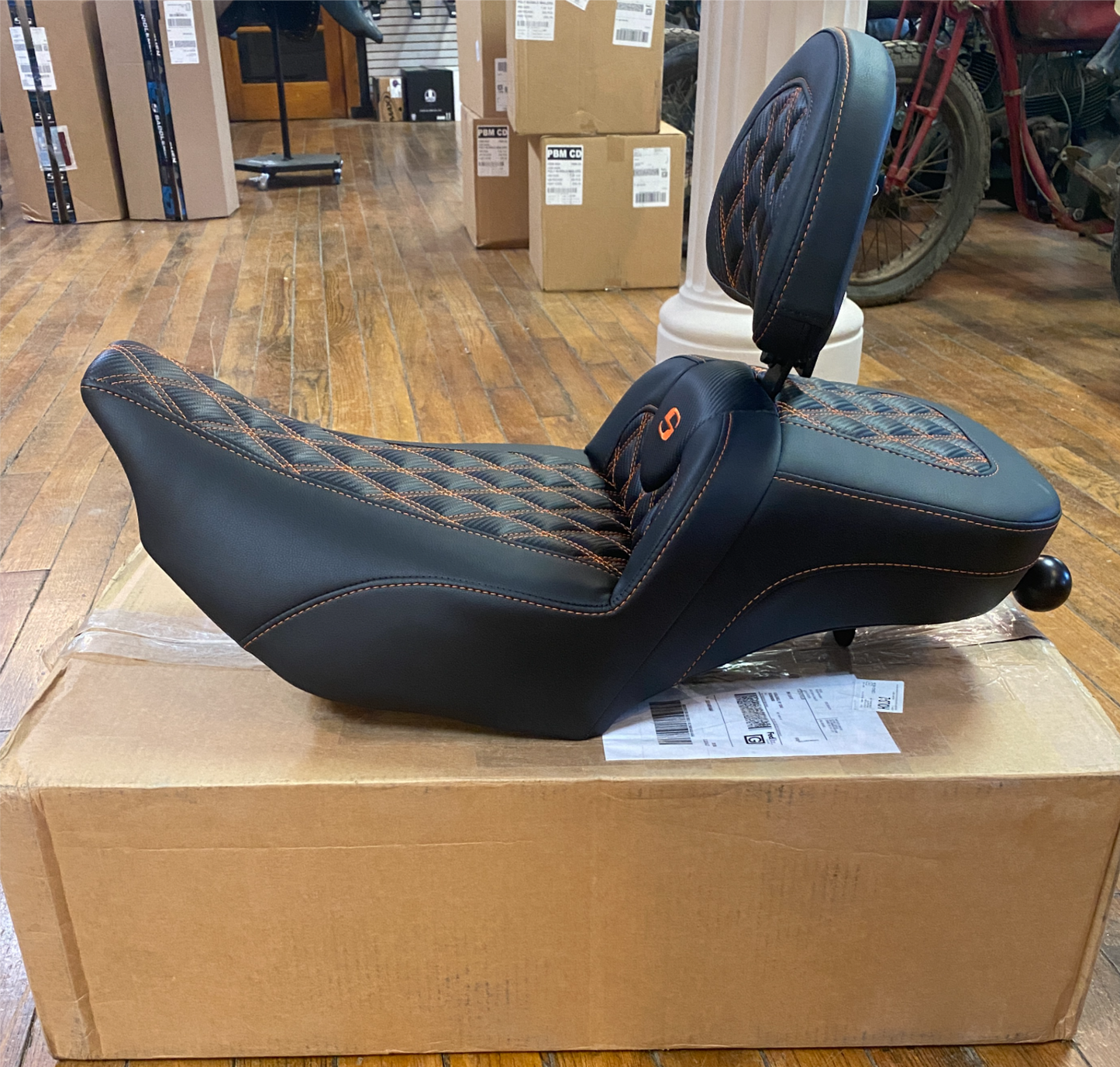 Saddlemen Roadsofa Orange Lattice Extended Seat & Backrest 23-25 Harley Touring