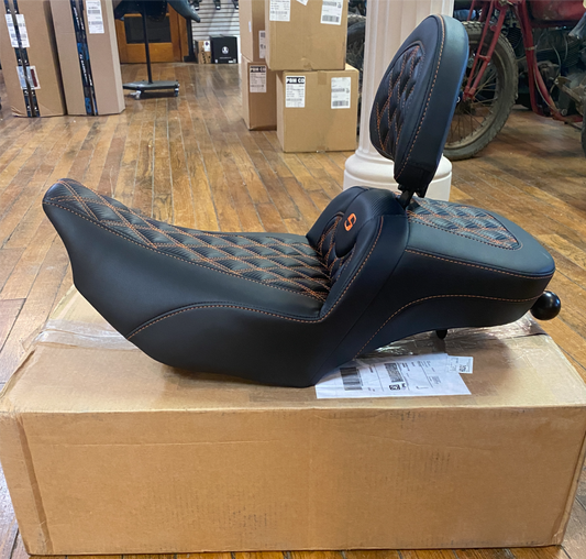Saddlemen Roadsofa Orange Lattice Extended Seat & Backrest 23-25 Harley Touring