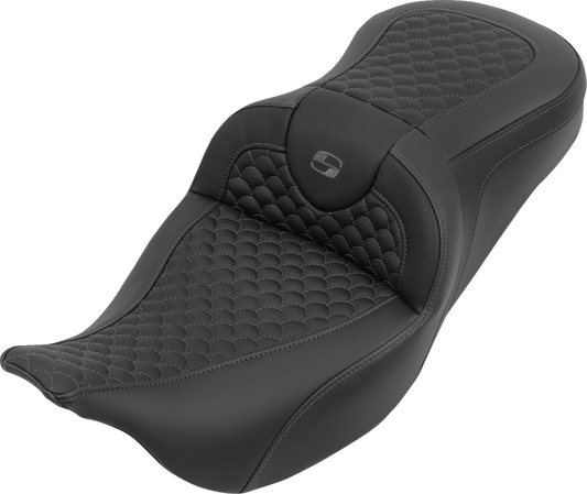Saddlemen Roadsofa Gray Dragon Scale Stitch Seat for 2008-2025 Harley Touring