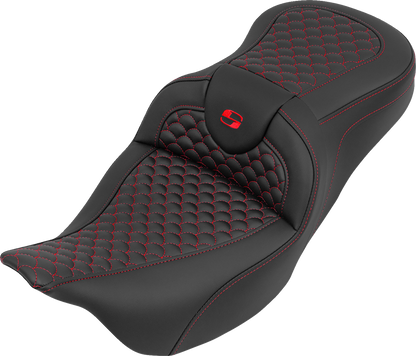 Saddlemen Roadsofa Red Dragon Scale Stitch Gel Seat for 2008-2025 Harley Touring