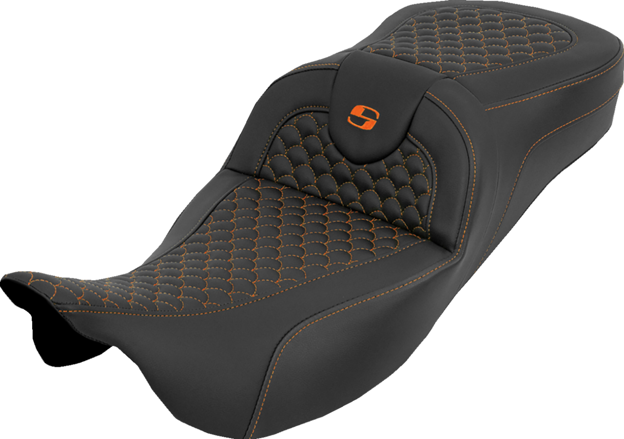 Saddlemen Roadsofa Orange Dragon Stitch Extended Seat for 2008-25 Harley Touring