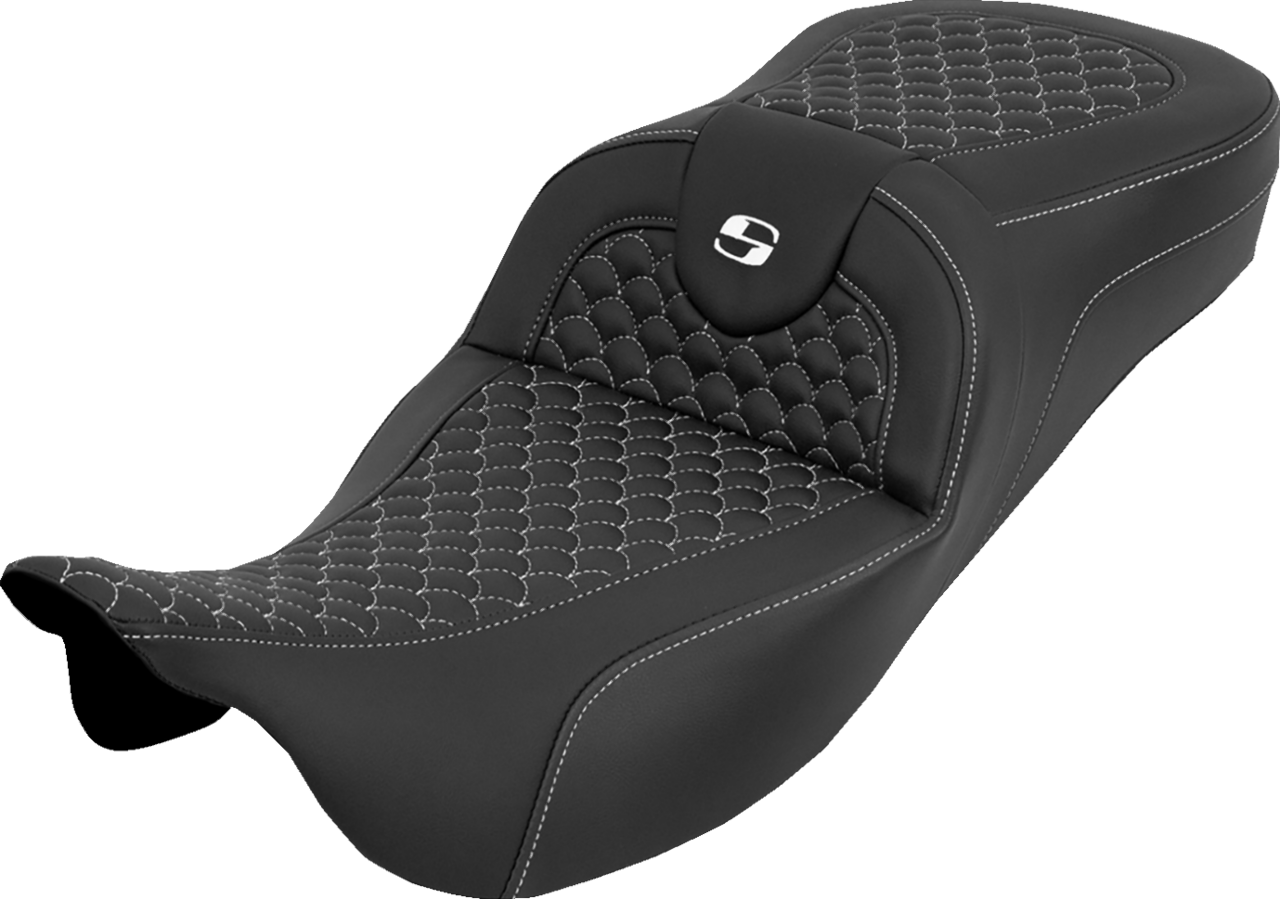 Saddlemen Roadsofa White Dragon Stitch Extended Seat for 2008-25 Harley Touring