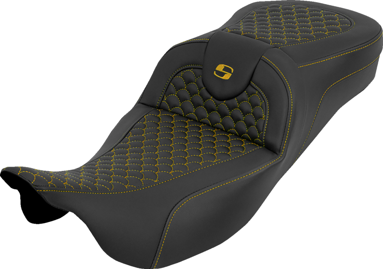 Saddlemen Roadsofa Gold Dragon Stitch Extended Seat for 2008-2025 Harley Touring