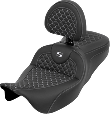 Saddlemen Roadsofa White Dragon Stitch Seat & Backrest for 08-25 Harley Touring