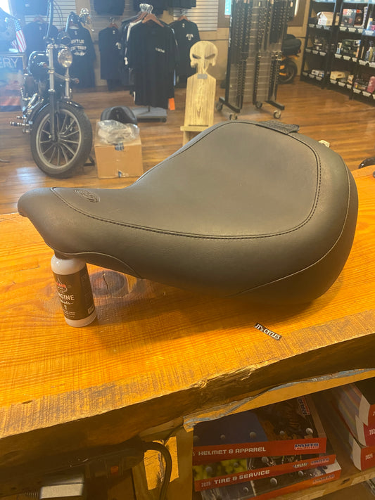 Mustang Wide Tripper Solo Seat & Backrest for 2018-2024 Harley Softail Fat Boy