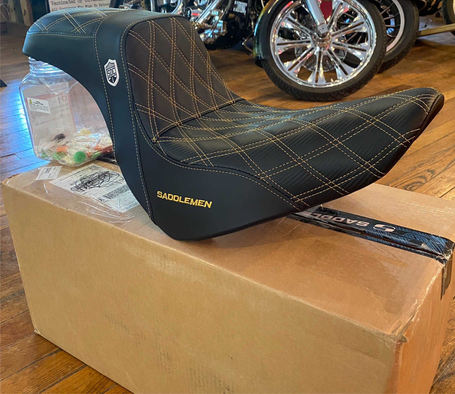 Saddlemen SDC Pro Series Gold Lattice Seat fits 2018-2024 Harley Softail FXLR