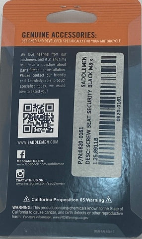 Saddlemen Black ATAB Motorcycle Security Seat Screw for Indian