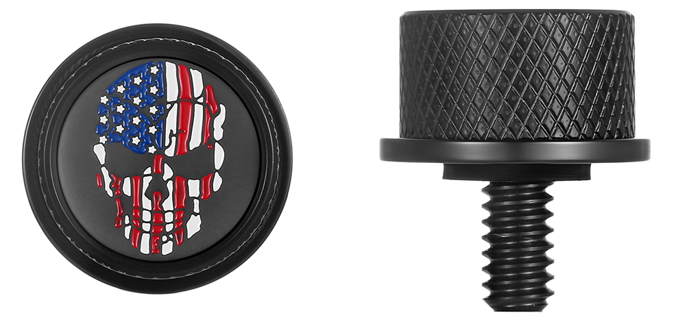 Figurati Skull USA Flag Black 1/4"-20 Seat Bolt Knob for 1965-22 Harley Davidson