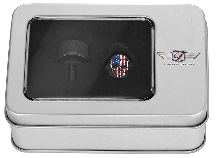 Figurati Skull USA Flag Black 1/4"-20 Seat Bolt Knob for 1965-22 Harley Davidson