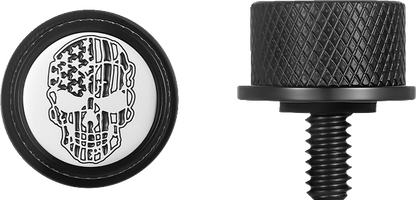 Figurati B&W Skull USA Flag Black 1/4"-20 Seat Bolt Knob for 1965-2022 Harley