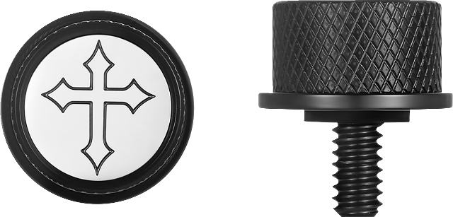 Figurati B&W Cross Black 1/4"-20 Seat Bolt Knob for 1965-2022 Harley Davidson