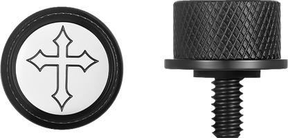 Figurati B&W Cross Black 1/4"-20 Seat Bolt Knob for 1965-2022 Harley Davidson