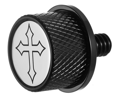 Figurati B&W Cross Black 1/4"-20 Seat Bolt Knob for 1965-2022 Harley Davidson