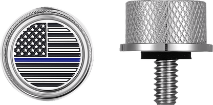 Figurati Blue Line USA Flag 1/4"-20 Seat Bolt Knob for 1965-22 Harley Davidson