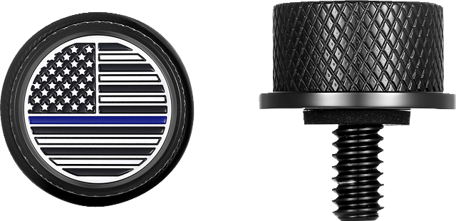 Figurati Blue Line USA Flag Black 1/4"-20 Seat Bolt Knob for 1965-22 Harley