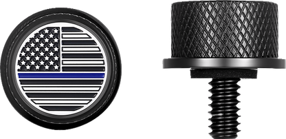 Figurati Blue Line USA Flag Black 1/4"-20 Seat Bolt Knob for 1965-22 Harley