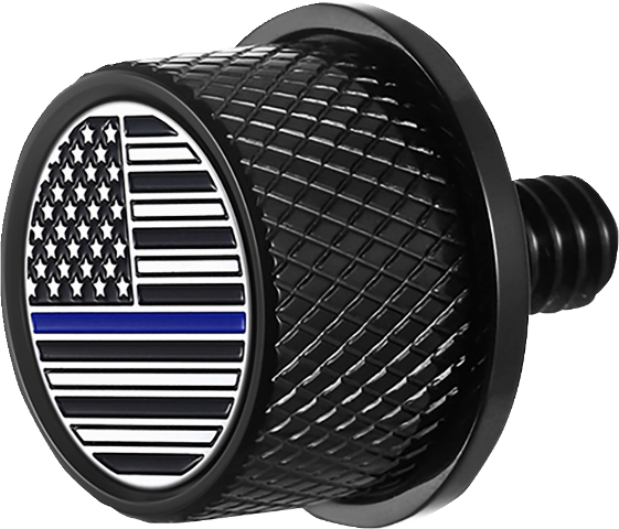 Figurati Blue Line USA Flag Black 1/4"-20 Seat Bolt Knob for 1965-22 Harley