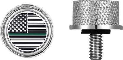 Figurati Green Line USA Flag 1/4"-20 Seat Bolt Knob for 1965-22 Harley Davidson
