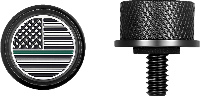 Figurati Green Line USA Flag Black 1/4"-20 Seat Bolt Knob for 1965-2022 Harley
