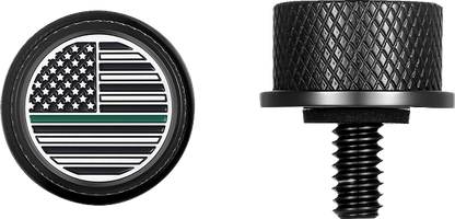 Figurati Green Line USA Flag Black 1/4"-20 Seat Bolt Knob for 1965-2022 Harley