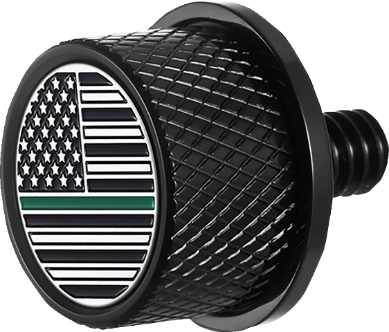 Figurati Green Line USA Flag Black 1/4"-20 Seat Bolt Knob for 1965-2022 Harley
