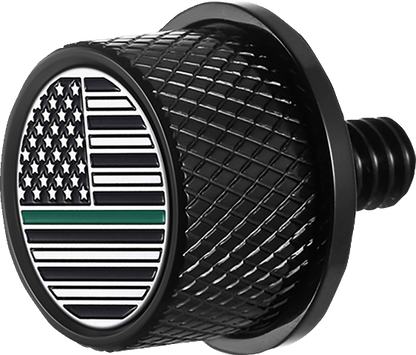 Figurati Green Line USA Flag Black 1/4"-20 Seat Bolt Knob for 1965-2022 Harley